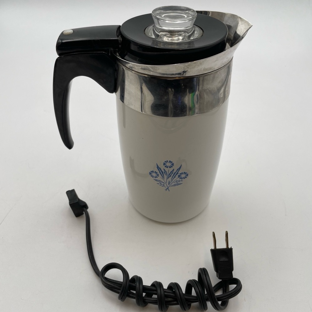 Corningware White and Blue Electric Coffee Percolator